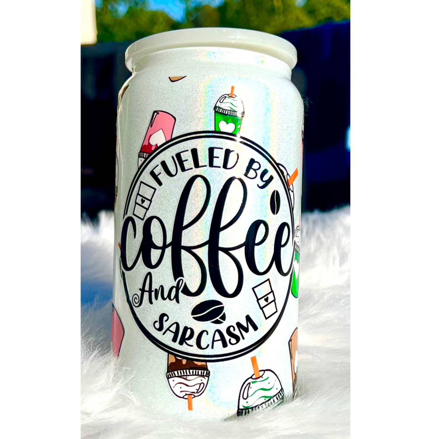 Coffee & Sarcasm UV DTF Glass Can