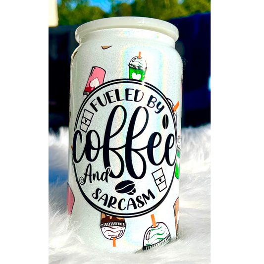 Coffee & Sarcasm UV DTF Glass Can