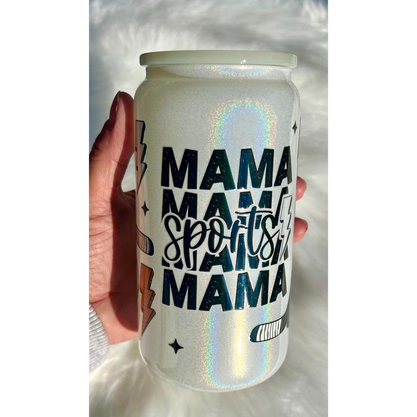 Sports Mom UV DTF Glass Can