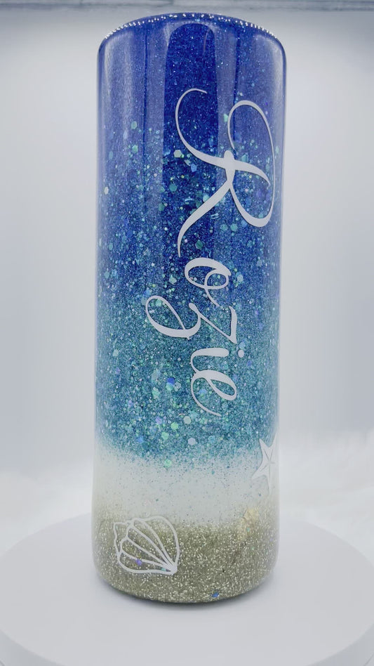Beach Theme Personalized Glitter Tumbler
