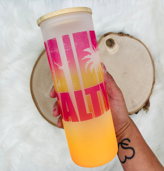 Salty Palm Tree Glass Tumbler