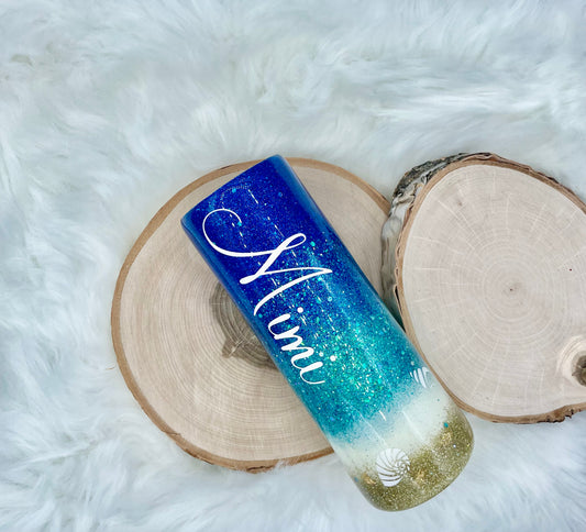 Beach Theme Personalized Glitter Tumbler